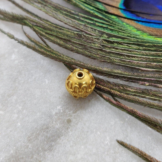 18K Solid Yellow Gold Round Gold Spacer Bead Components 9mm