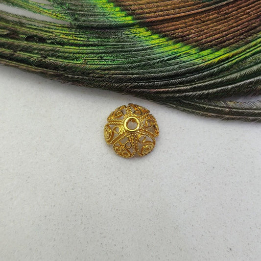 18 Karat Solid Yellow Gold-Plated Floral Bead Cap Findings for Elegant Jewelry Designs