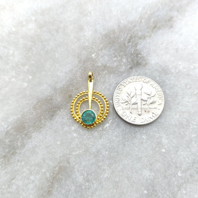 18k Solid Yellow Gold Emerald Charm Pendant