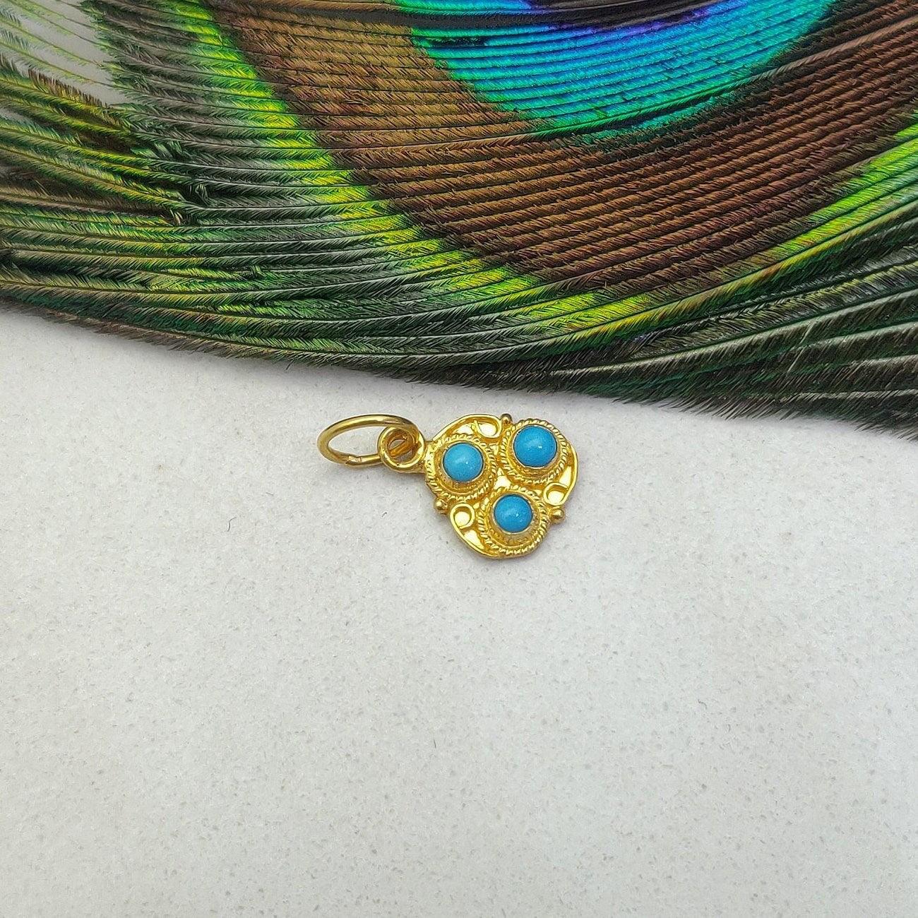 18k Solid Yellow Gold Charm Pendant with Stone 10mm - Sar Gems