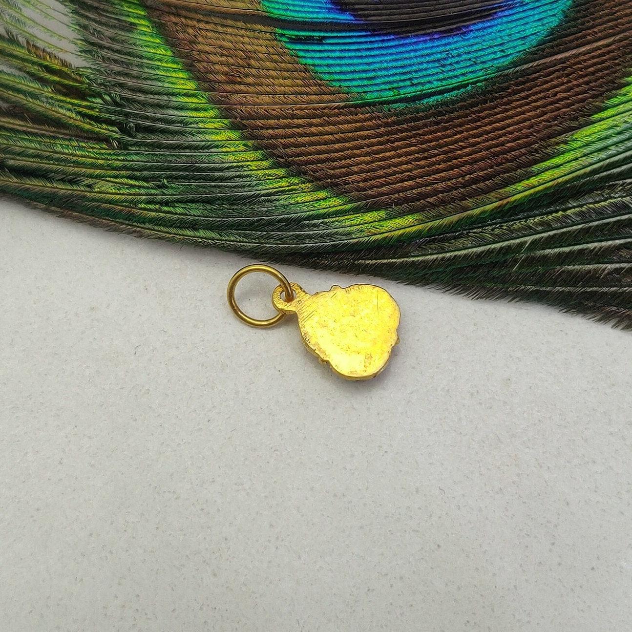 18k Solid Yellow Gold Charm Pendant with Stone 10mm - Sar Gems