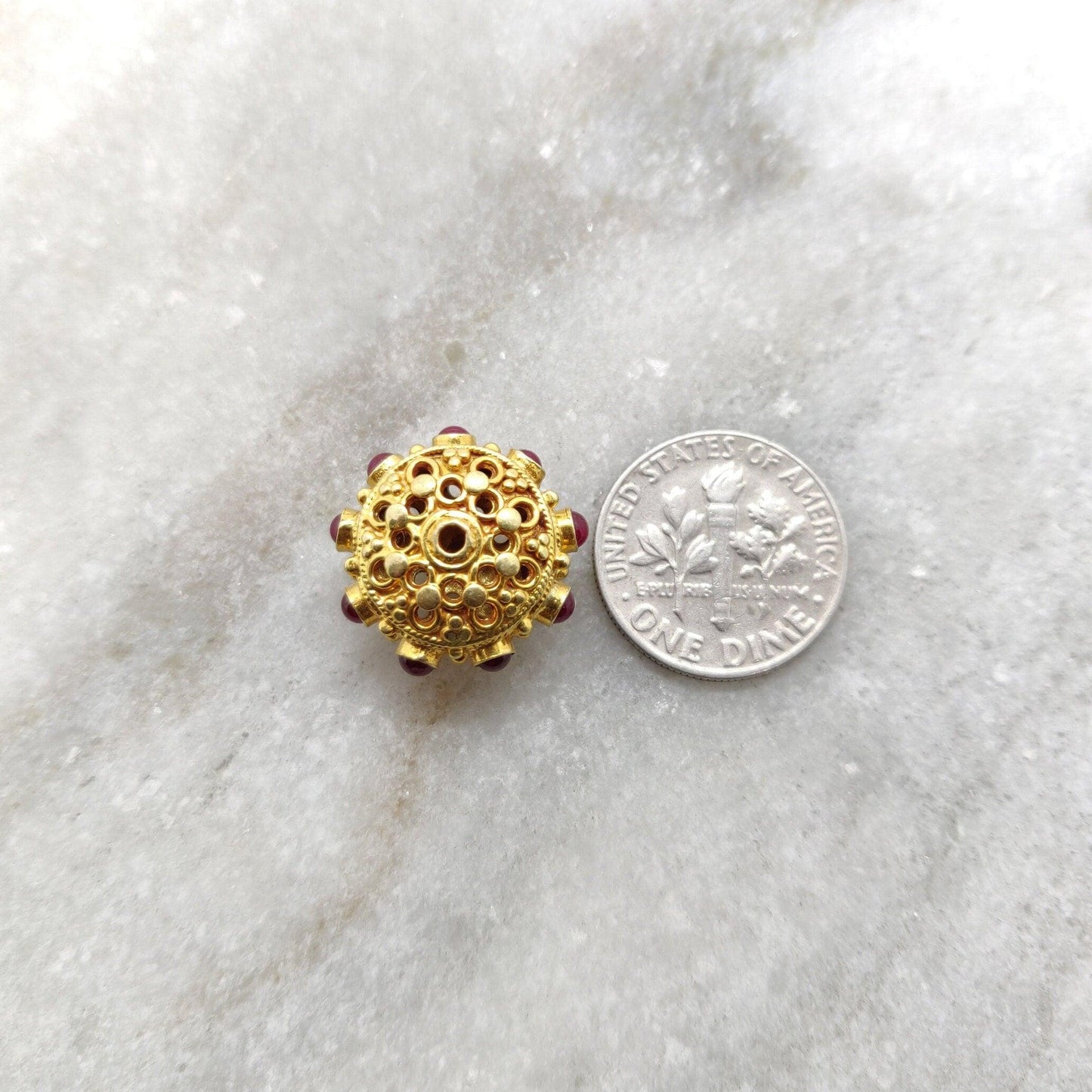 18KTT Gold Ruby Wheel Spacer Beads 14x10mm