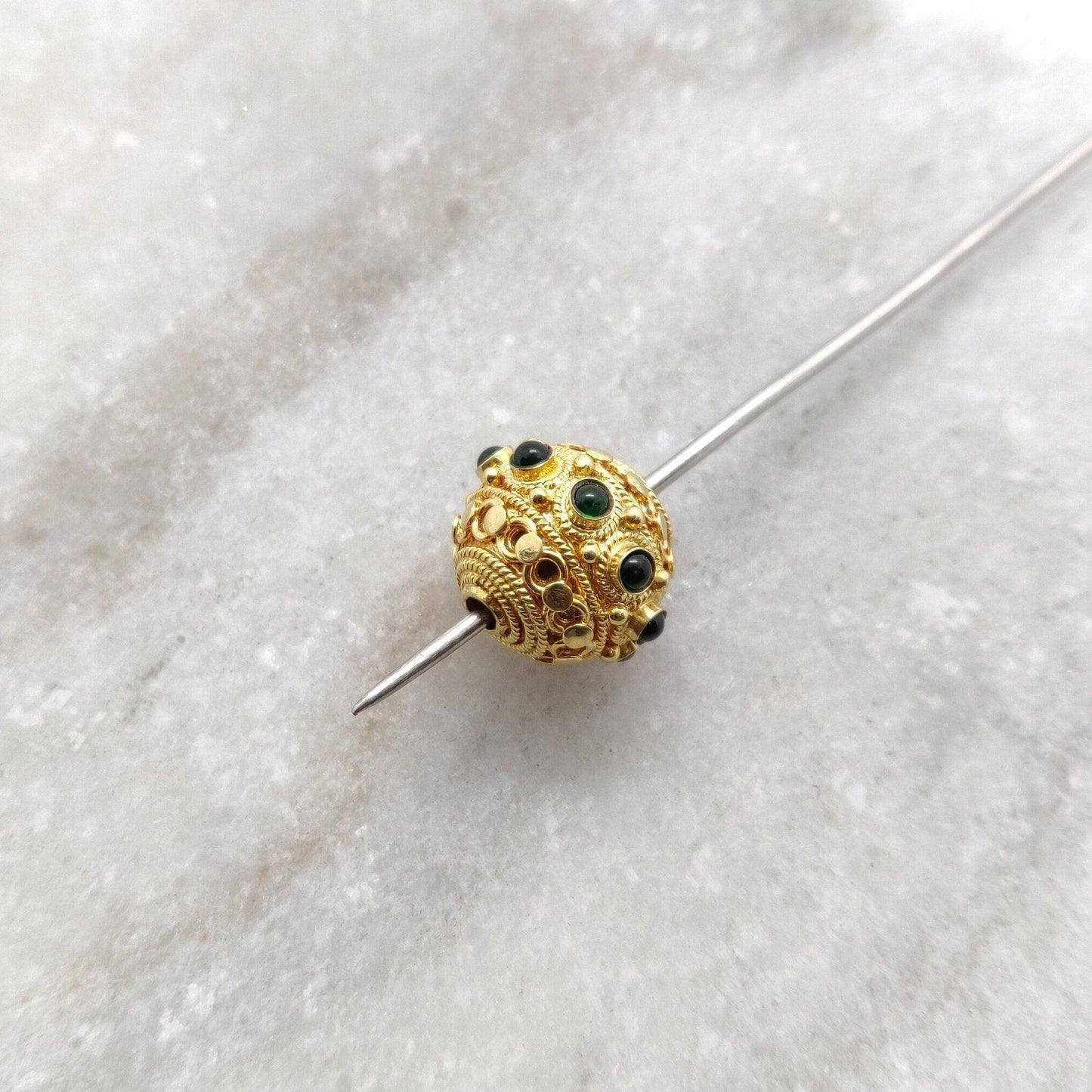 13X11MM 18KT Gold Emerald Round Spacer Beads - Craft Supply