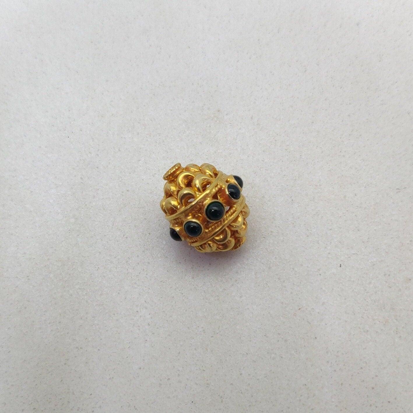 18K Gold Stone Studded Oval Beads 15X10MM