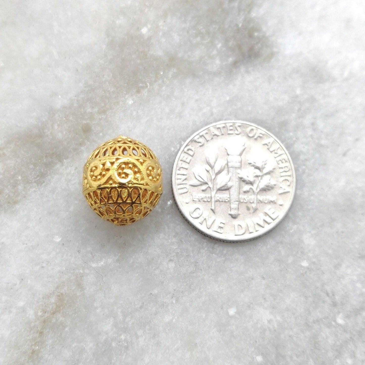 18k Yellow Gold Round Ball Spacer Beads Findings 12mm - SAR Gems