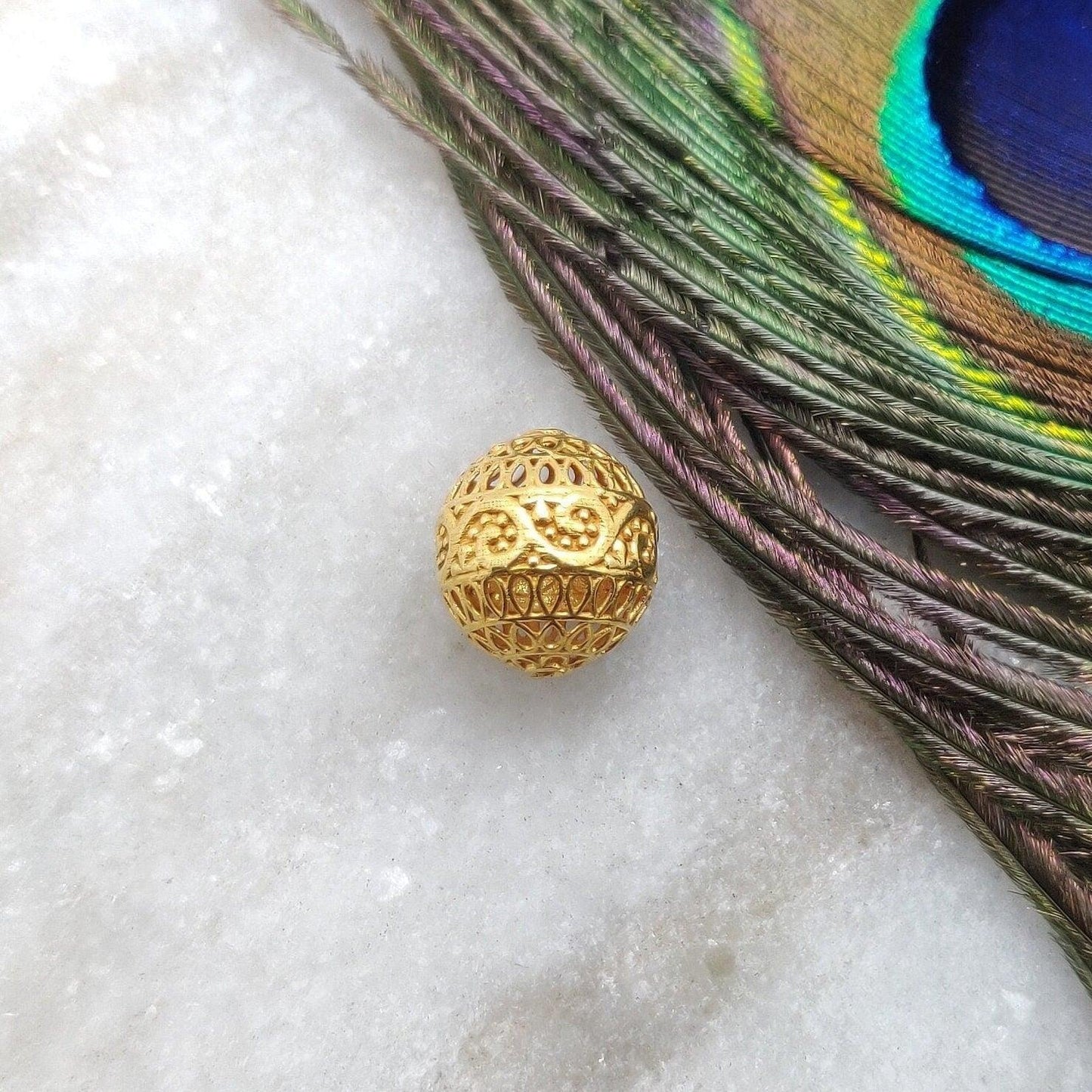 18k Yellow Gold Round Ball Spacer Beads Findings 12mm - SAR Gems