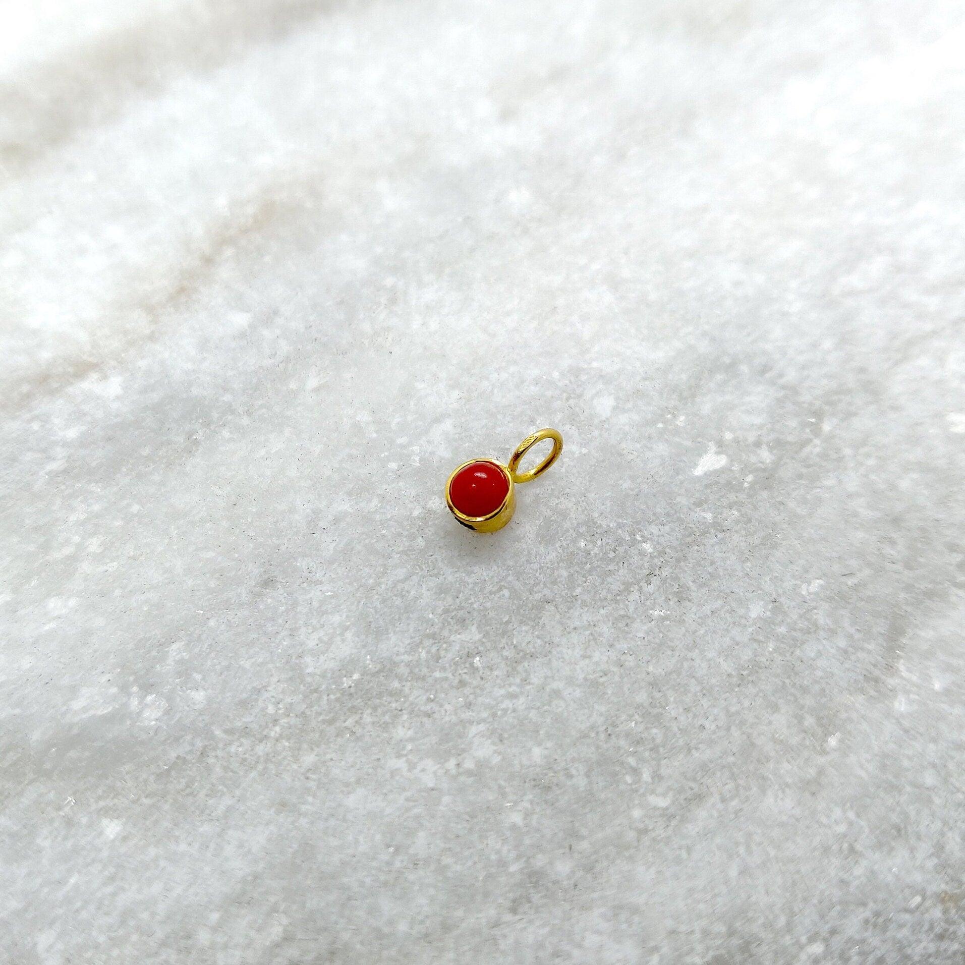 18k Solid Yellow Gold Round Stone Charm Pendant 7mm - Sar Gems