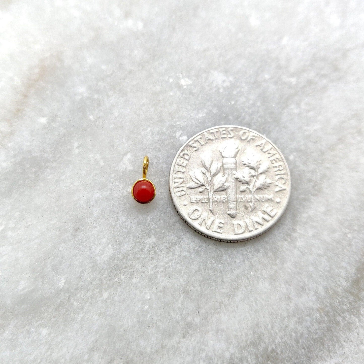 18k Solid Yellow Gold Round Stone Charm Pendant 7mm - Sar Gems