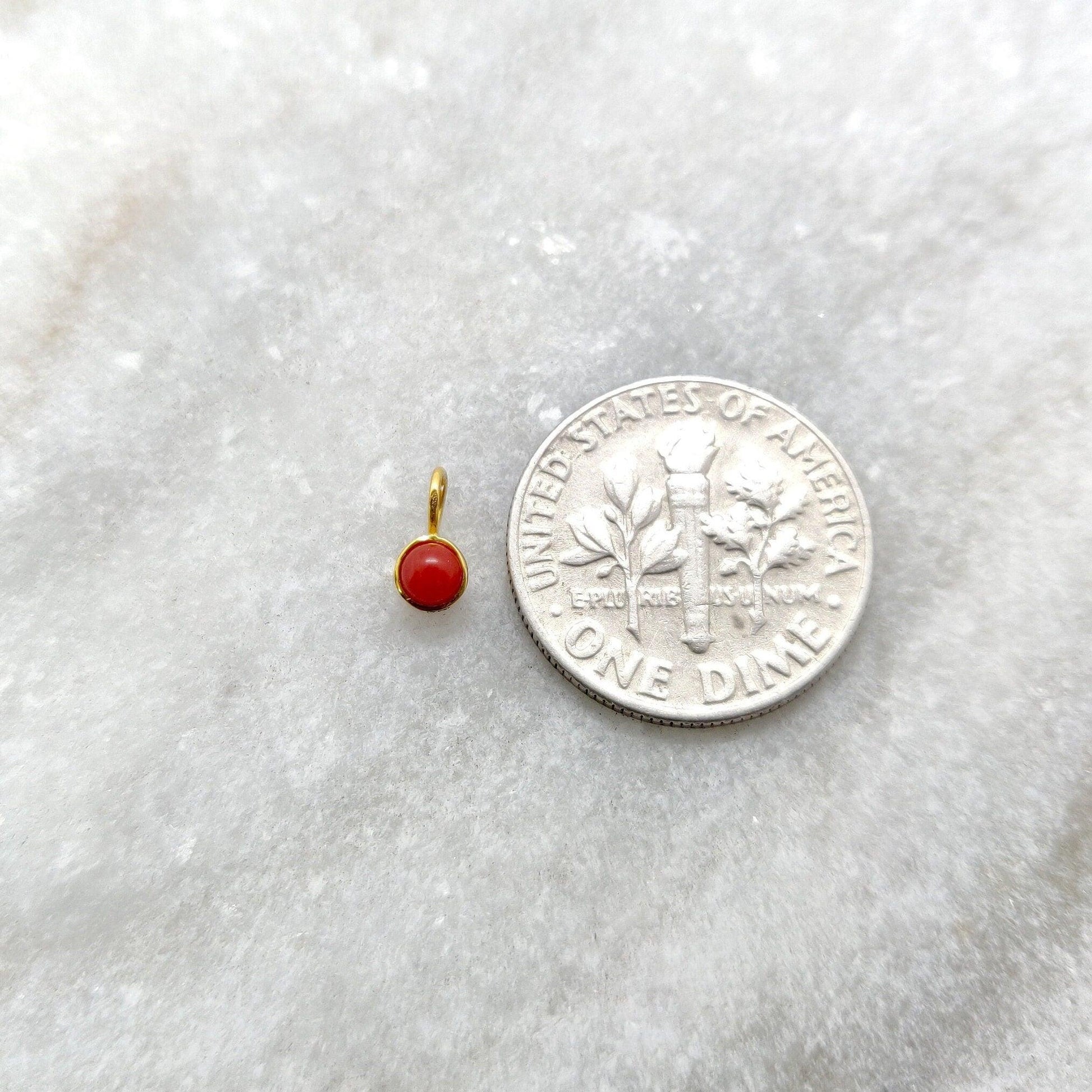 18k Solid Yellow Gold Round Stone Charm Pendant 7mm - Sar Gems