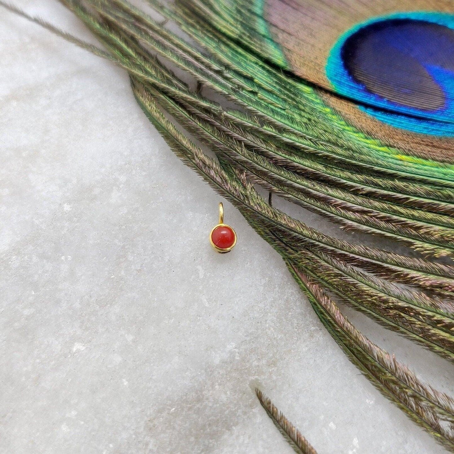 18k Solid Yellow Gold Round Stone Charm Pendant 7mm - Sar Gems