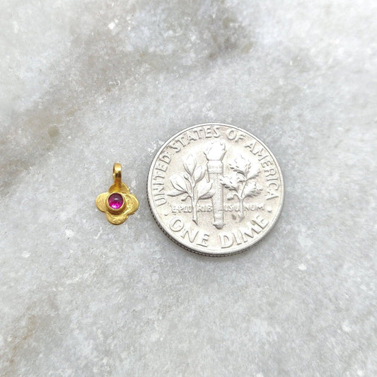 18k Solid Yellow Gold Stone Studded Floral Pendant Charm 8mm - Sar Gems