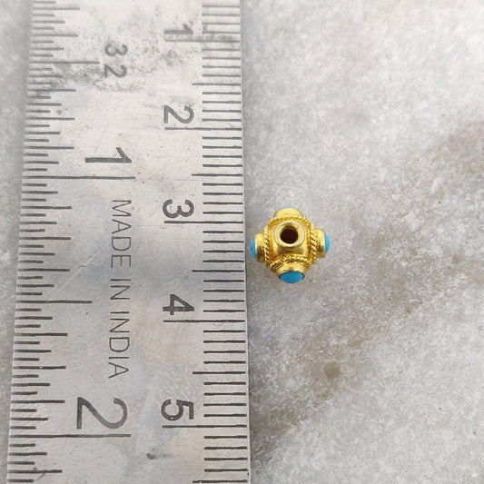 18 Karat Gold Turquoise Spacer Beads 6mm - view 3