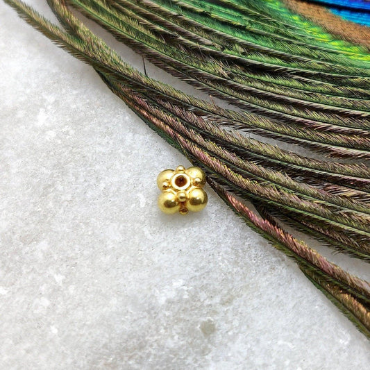 18K Solid Yellow Floral Spacer Ball Beads 4x5mm