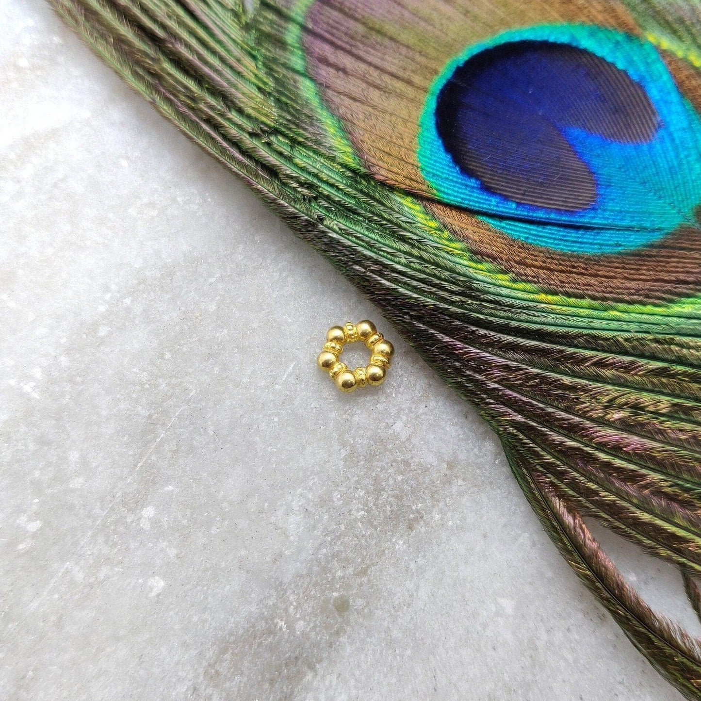 18K Solid Yellow Gold Wheel Gold Spacer Bead Components 7MM