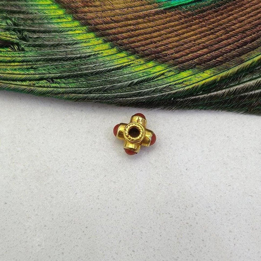 18 Karat Gold Stone Studded Wheel Spacer Beads 5x4mm