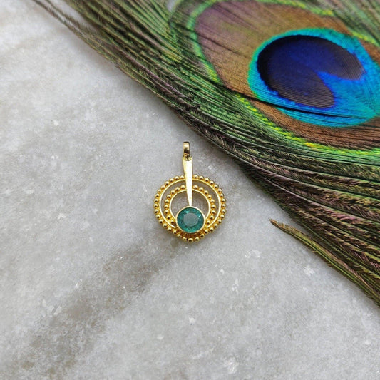 18k Solid Yellow Gold Emerald Charm Pendant