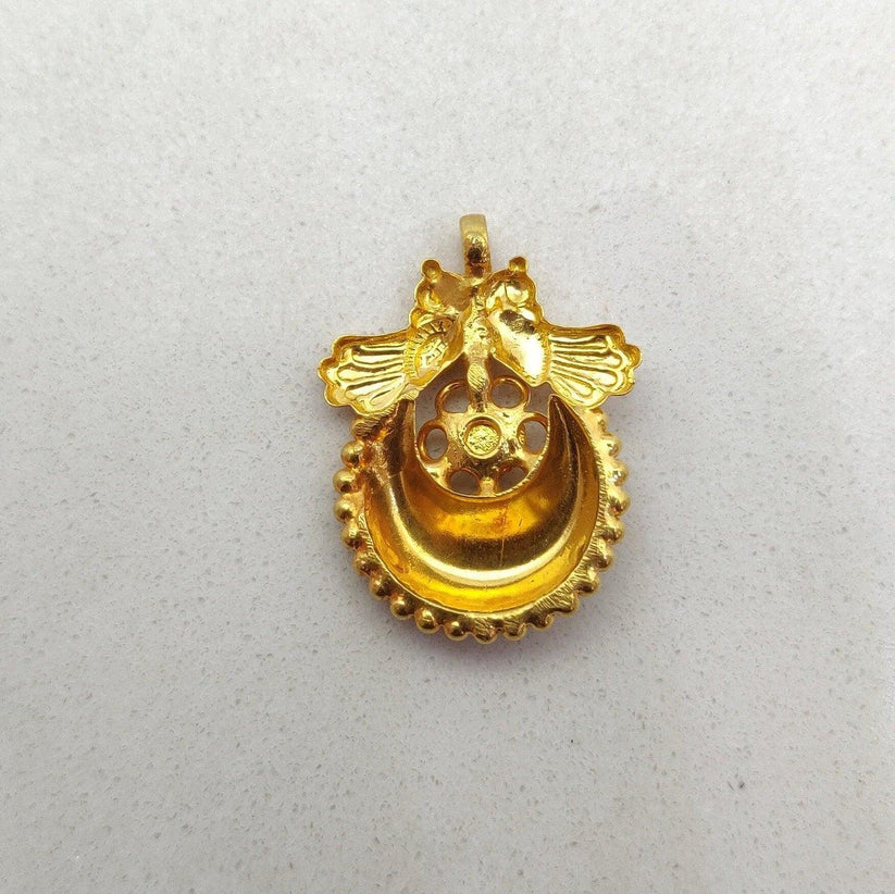 18k Solid Yellow Gold Turquoise Love Birds with Moon Pendant