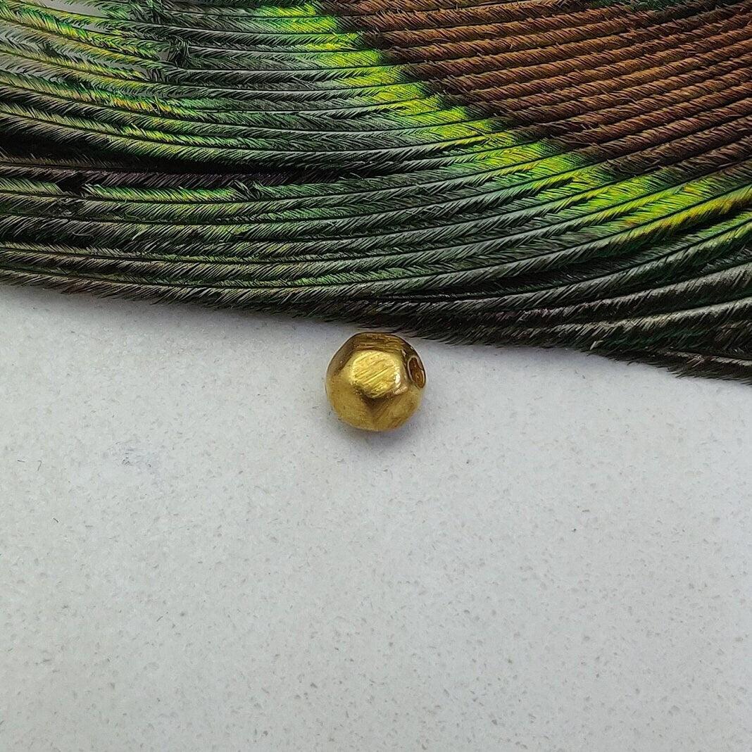 18K Solid Yellow Gold Faceted Fancy Gold Spacer Bead, 5MM – Textured Finish