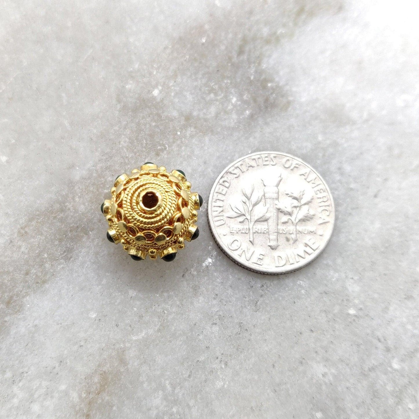 13X11MM 18KT Gold Emerald Round Spacer Beads - Craft Supply