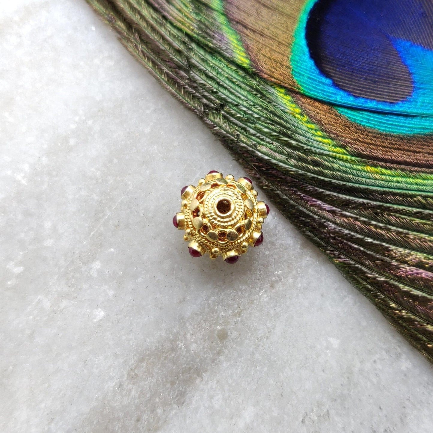 13X10MM 18 Carat Gold Ruby Round Spacer Beads Finding