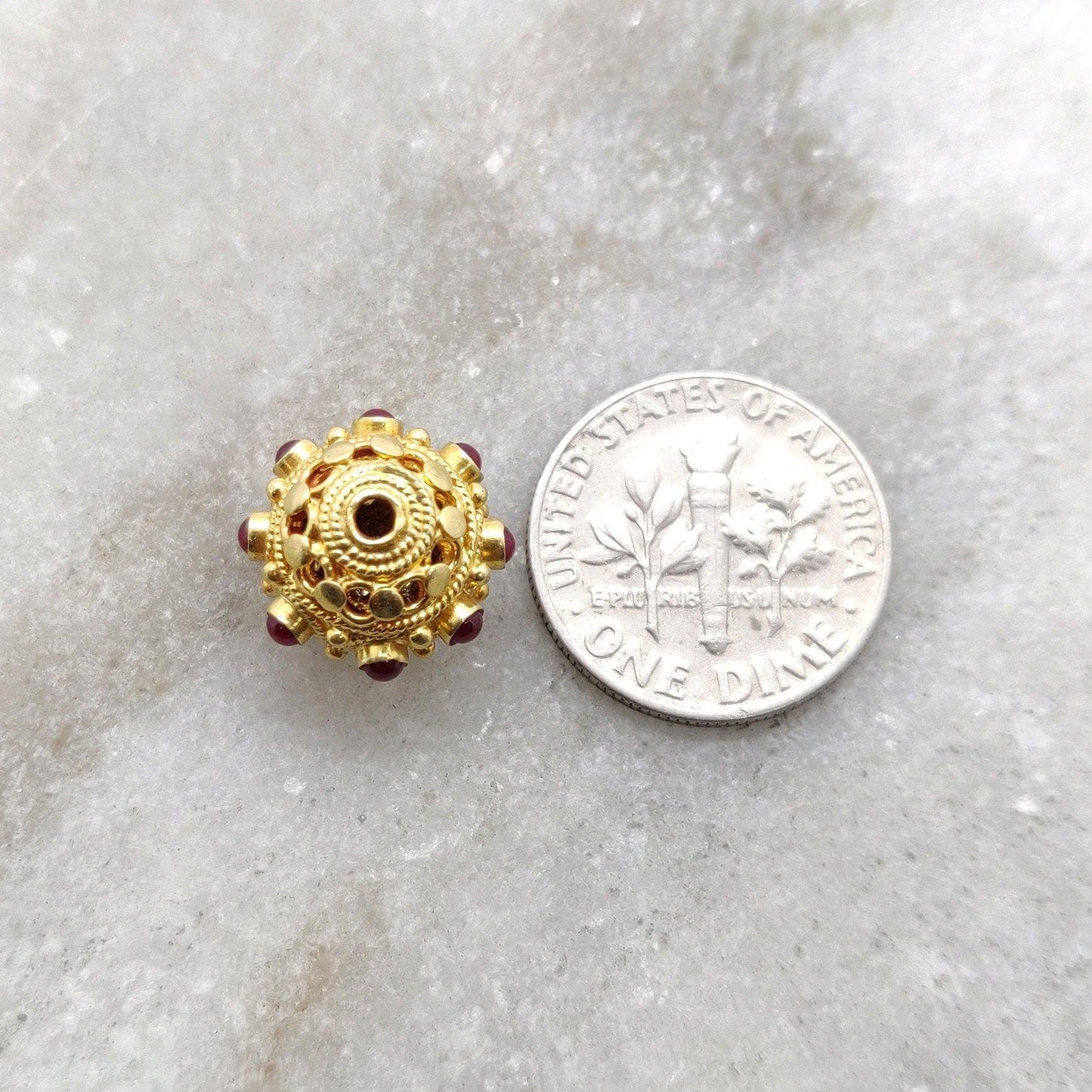 13X10MM 18 Carat Gold Ruby Round Spacer Beads Finding