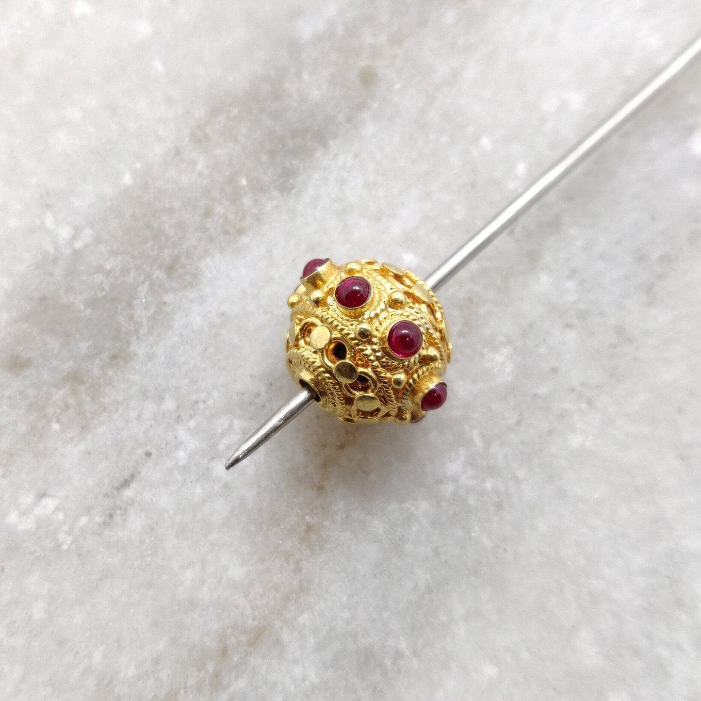 13X10MM 18 Carat Gold Ruby Round Spacer Beads Finding