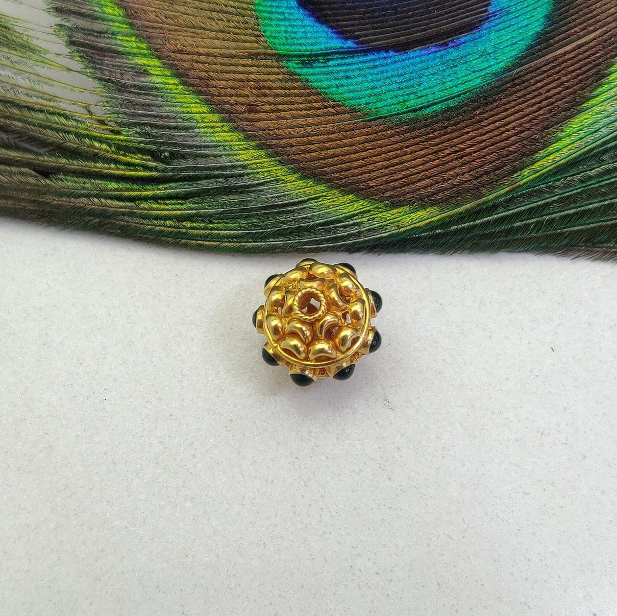 18K Gold Stone Studded Oval Beads 15X10MM