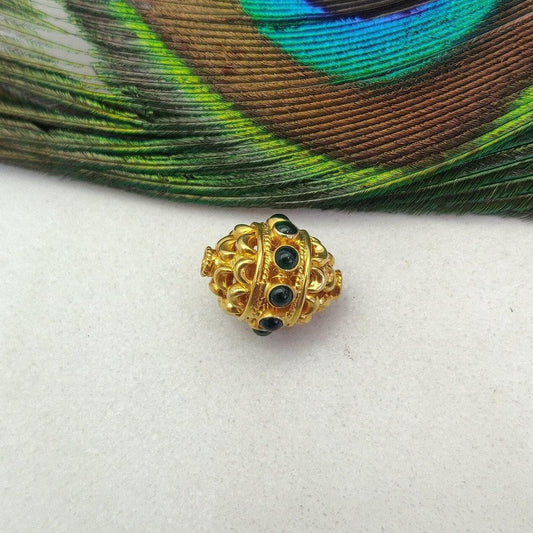 18K Gold Stone Studded Oval Beads 15X10MM