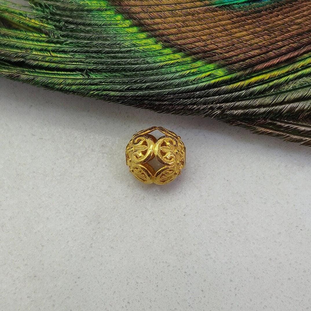 18K Solid Yellow Gold Textured Gold Spacer Bead 8mm