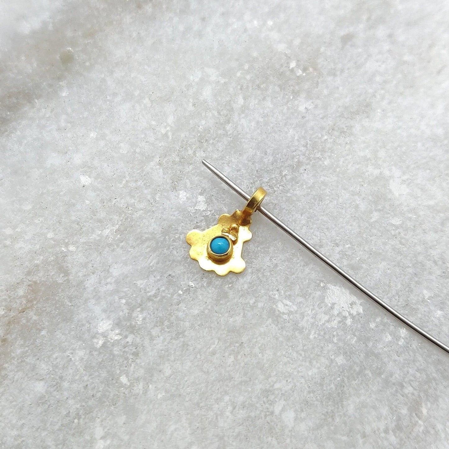 18k Solid Yellow Gold Fancy Turquoise Charm Jewelry 6x9mm - Sar Gems