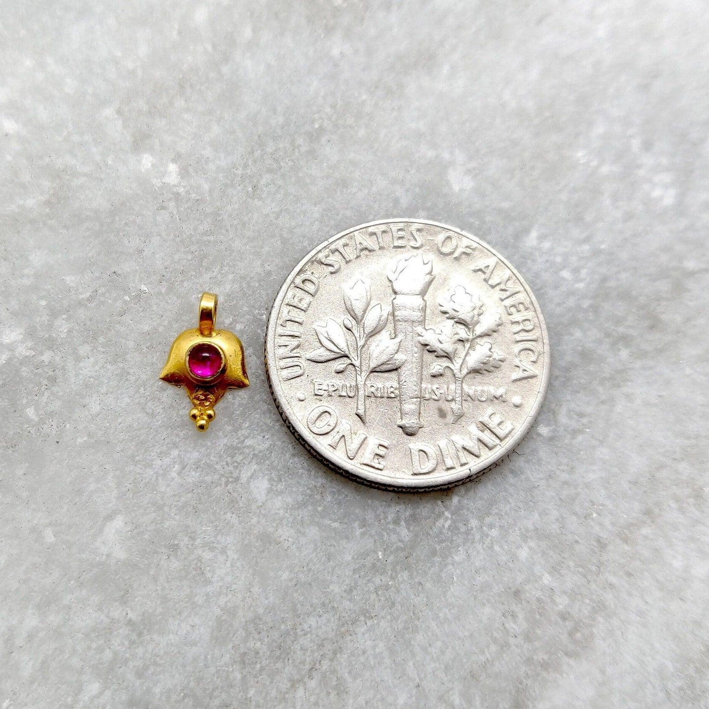 18k Solid Yellow Gold Minimalist Charm Pendant with Stone 9mm - Sar Gems