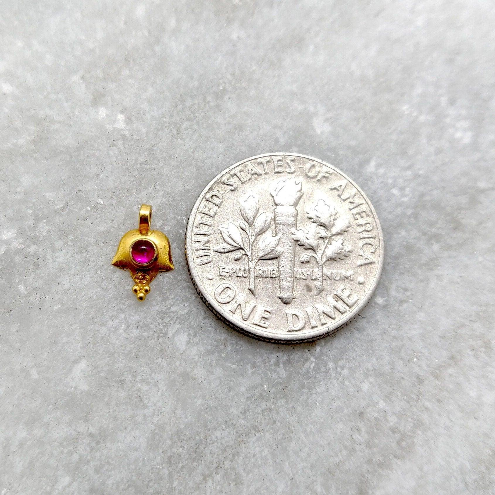 18k Solid Yellow Gold Minimalist Charm Pendant with Stone 9mm - Sar Gems