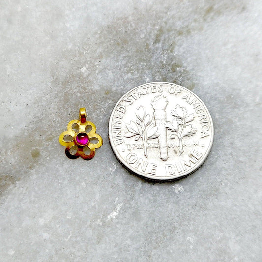 18k Solid Yellow Gold Floral Charm Pendant 8mm - Sar Gems