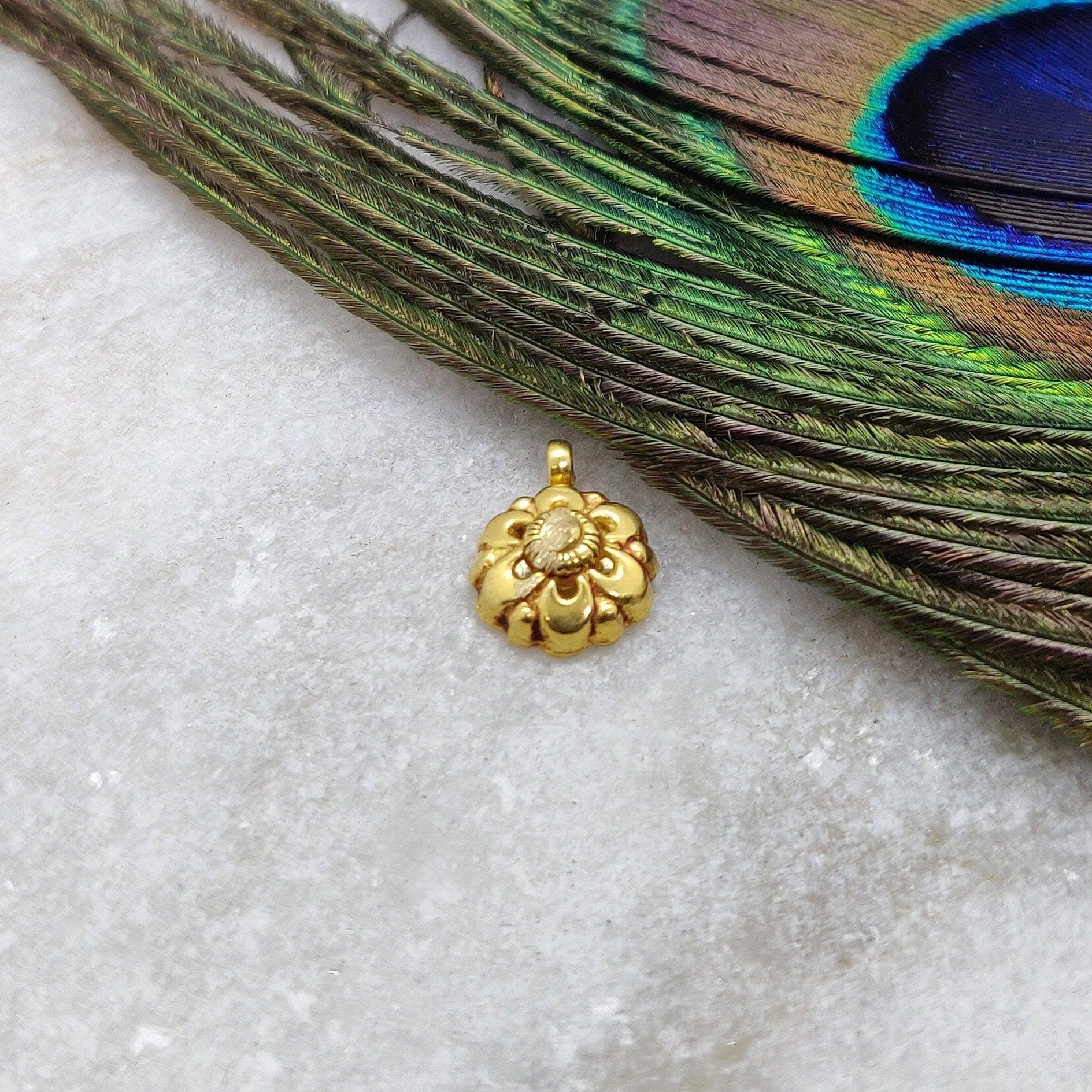 18k Solid Yellow Gold Fancy Floral Charm Pendant 4x9mm - Sar Gems