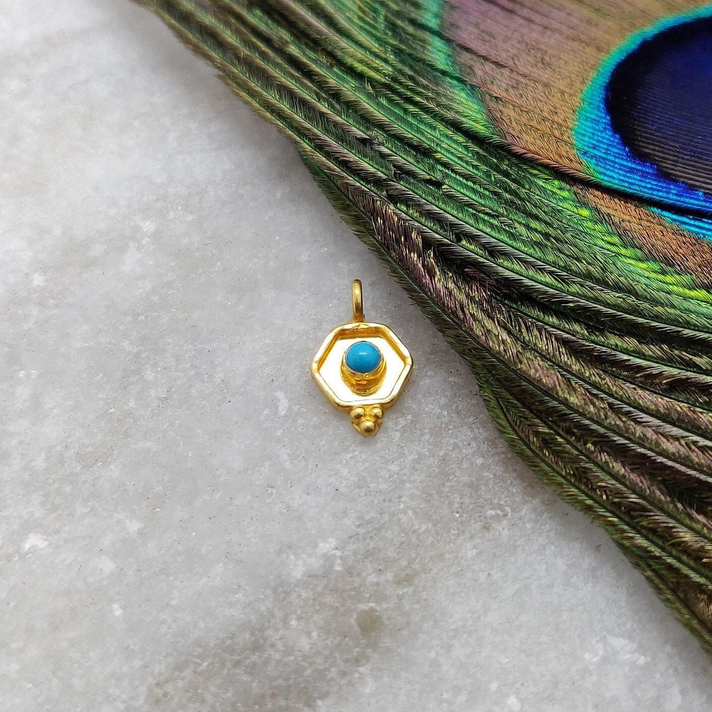 Timeless 18K Gold Stone Hexagon Charm 11x7mm