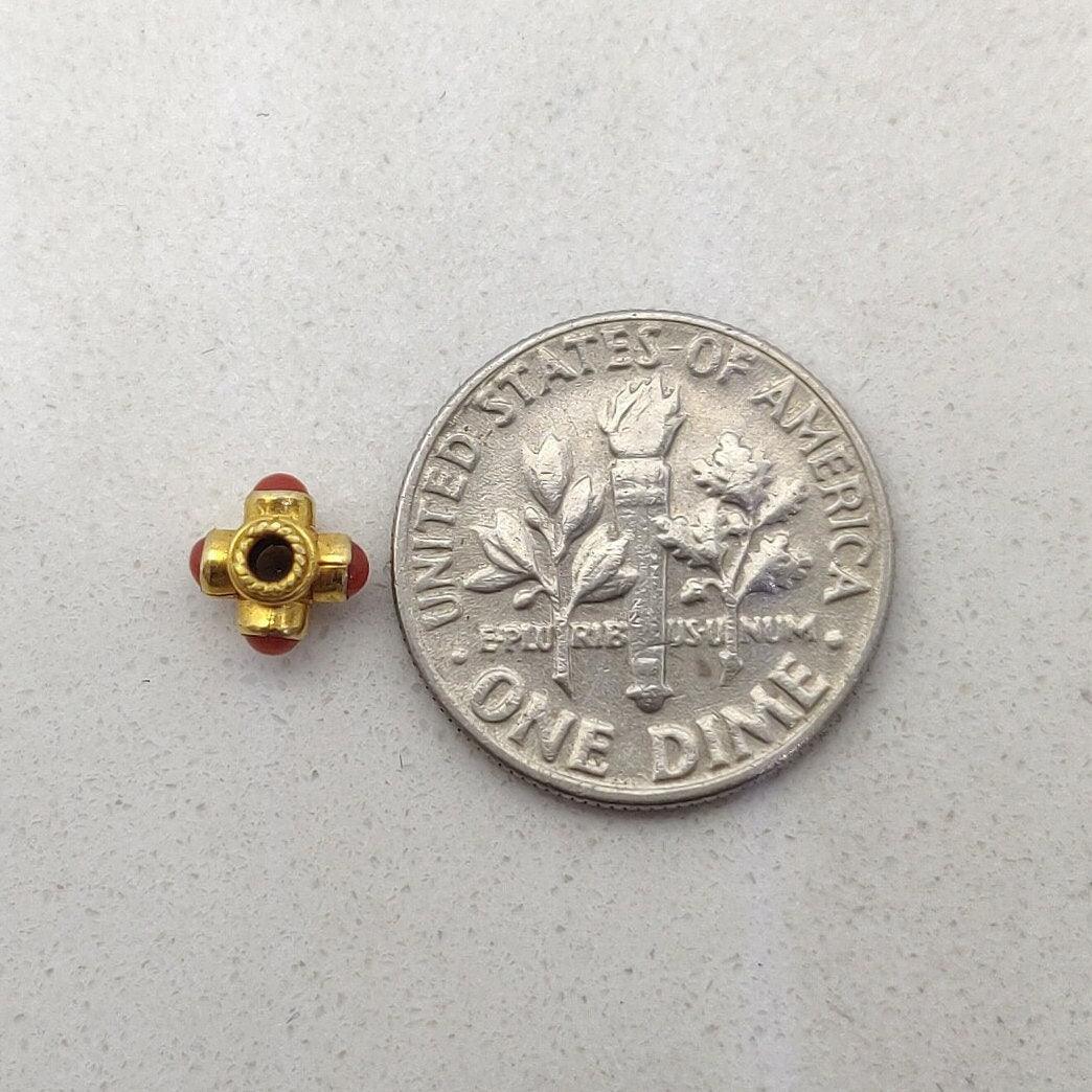 18 Karat Gold Stone Studded Wheel Spacer Beads 5x4mm