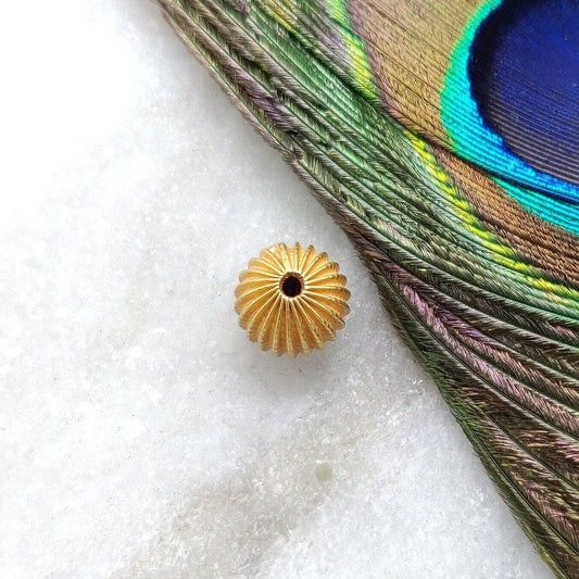 18KT Solid Yellow Gold Corrugated Gold Spacer Bead Components 10mm