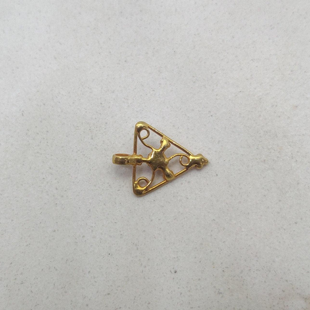 18k Solid Yellow Gold Stone Studded Triangle Charm 12x11mm - Sar Gems