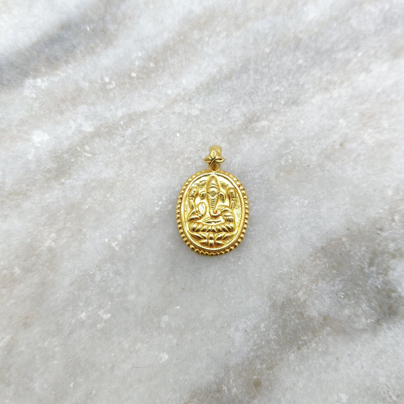 18k Solid Yellow Gold God Ganesha Pendant