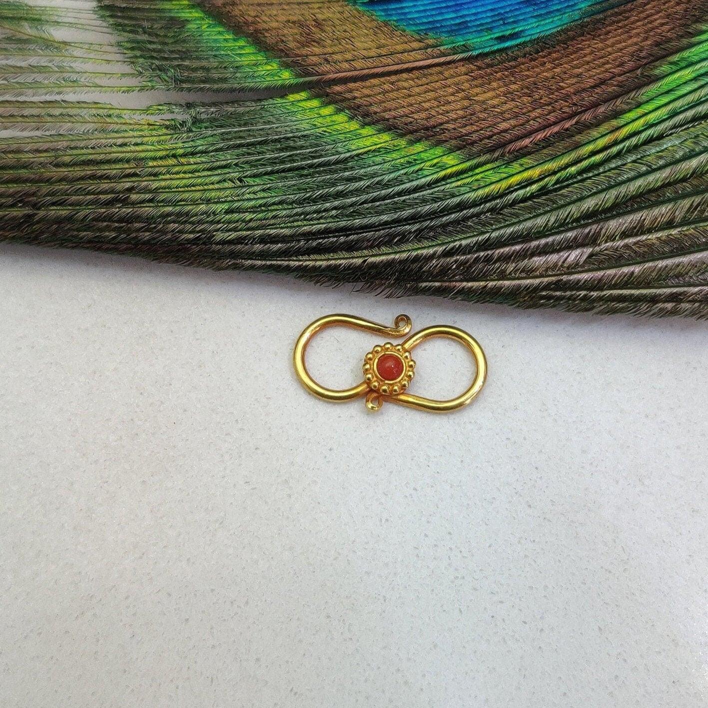 18KT Gold Coral S-Clasp Finding 16mm: Natural Gemstone