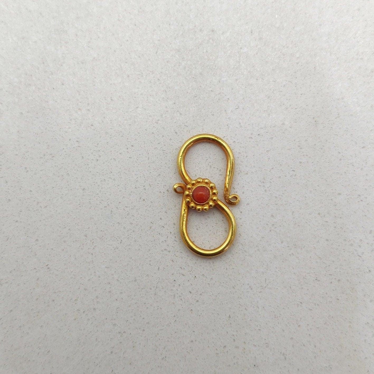 18KT Gold Coral S-Clasp Finding 16mm: Natural Gemstone