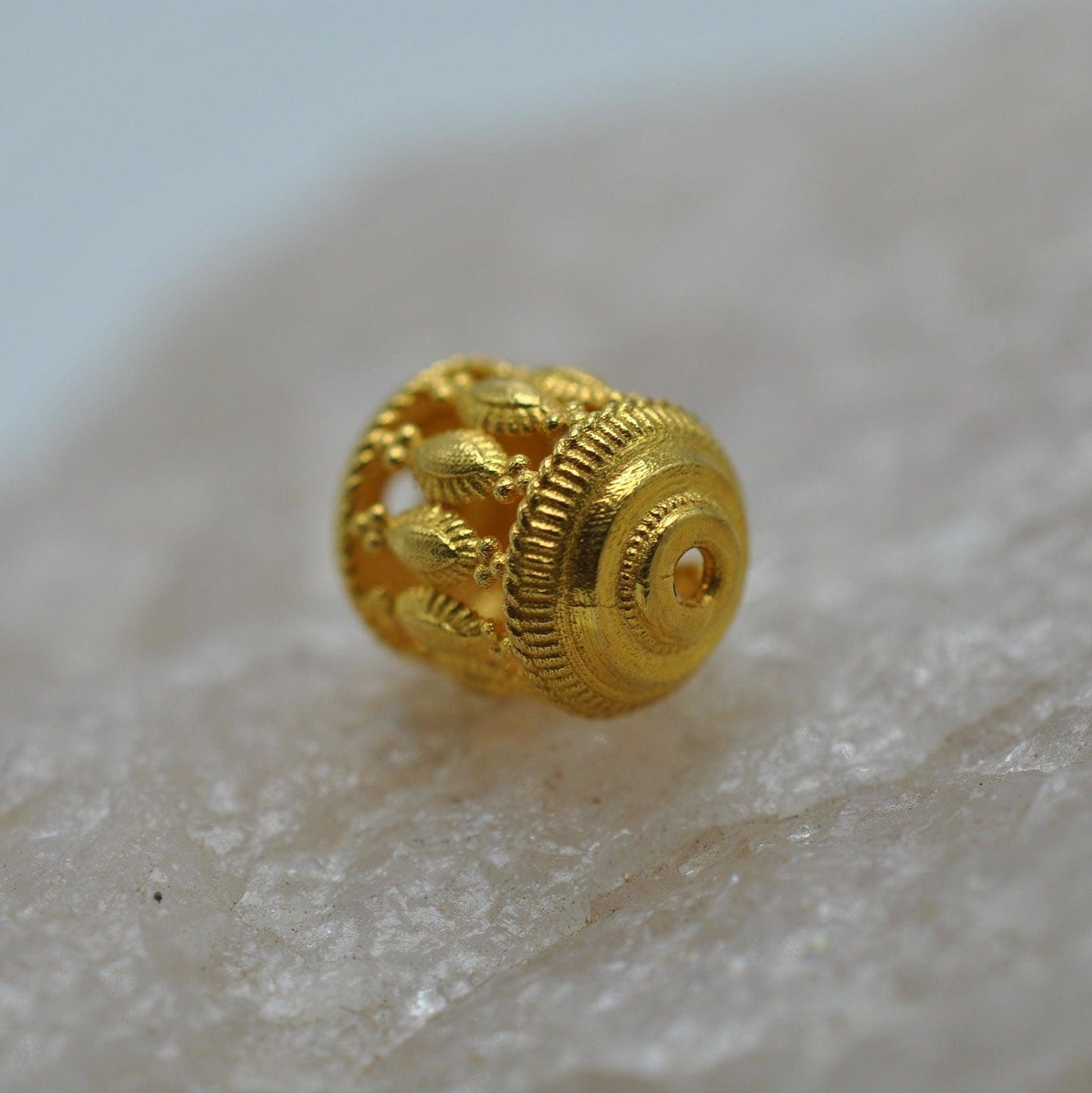 18KT Gold Antique Carved Drum Gold Spacer Bead Components Finding