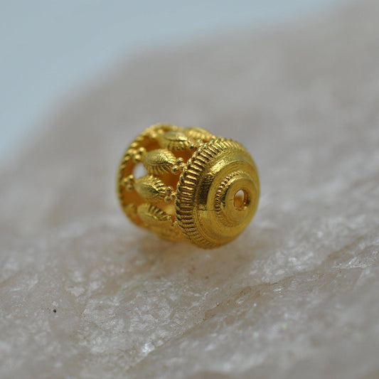18KT Gold Antique Carved Drum Gold Spacer Bead Components Finding