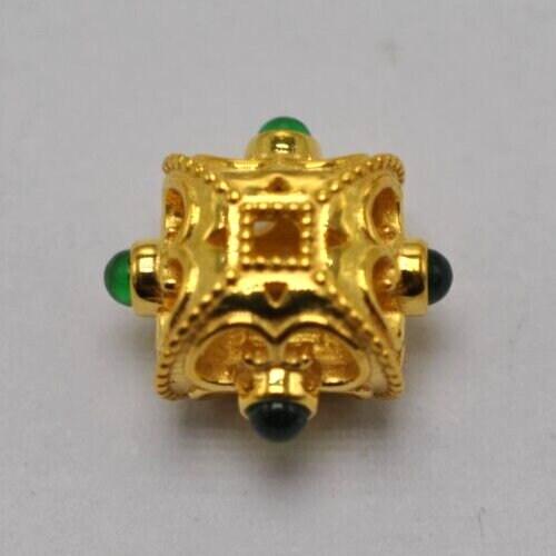 18KTT Gold Emerald Cushion Spacer Beads 11x6.5mm