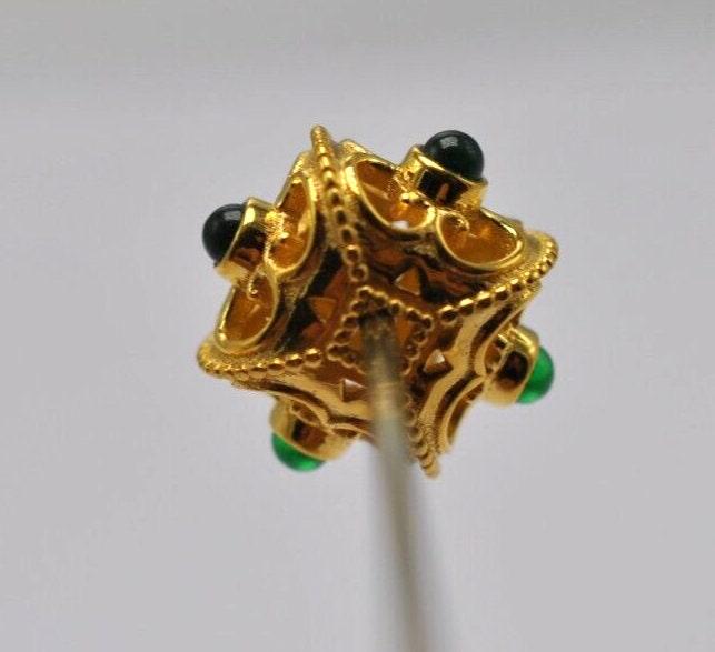 18KTT Gold Emerald Cushion Spacer Beads 11x6.5mm