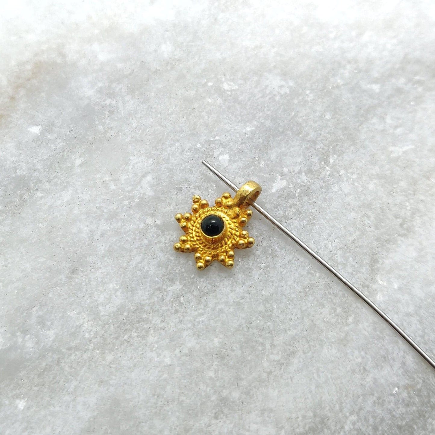 18k Solid Yellow Gold Sun Charm Stone Pendant 9x11mm - Sar Gems