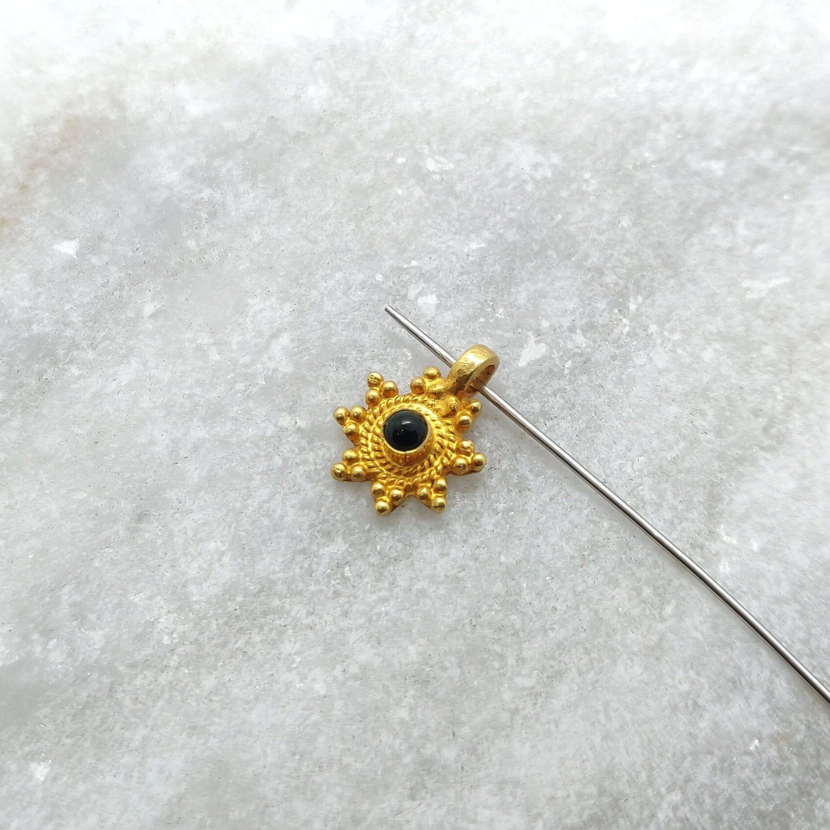 18k Solid Yellow Gold Sun Charm Stone Pendant 9x11mm - Sar Gems