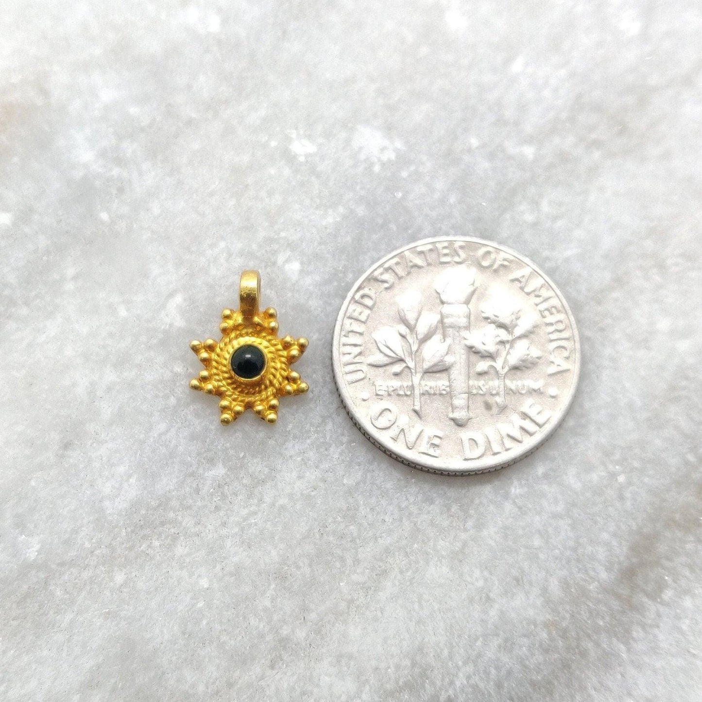 18k Solid Yellow Gold Sun Charm Stone Pendant 9x11mm - Sar Gems
