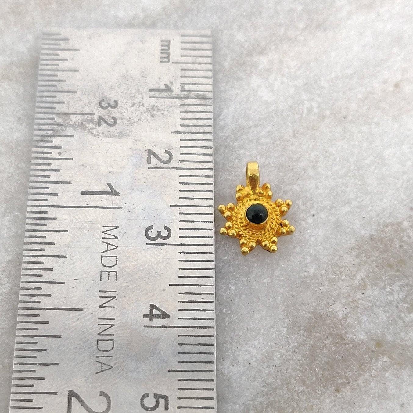 18k Solid Yellow Gold Sun Charm Stone Pendant 9x11mm - Sar Gems