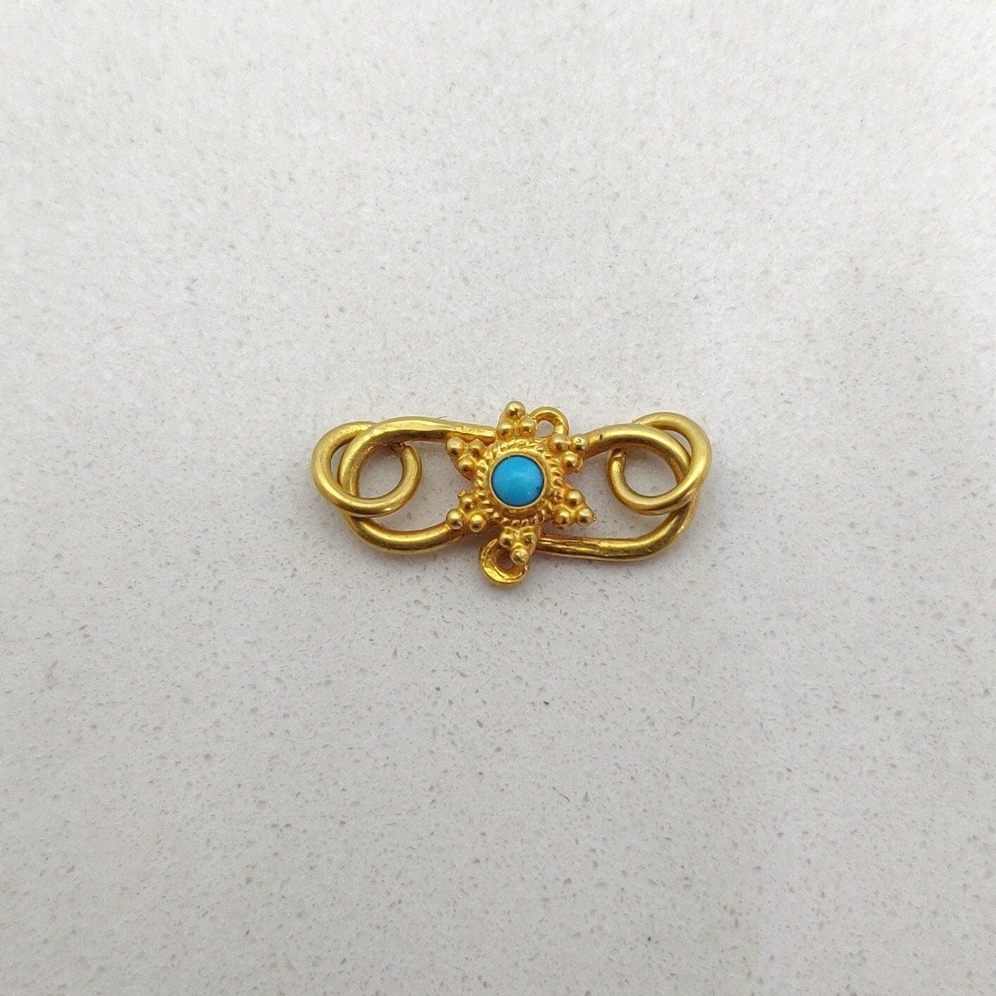 18 Karat Gold Turquoise Stones S-Clasp Finding 17mm: Blue